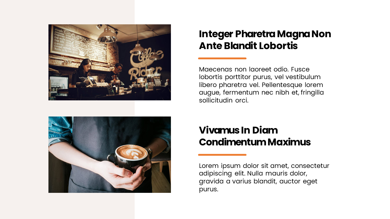 Interior of a coffee shop with baristas serving at the counter, while a person holds a latte cup with latte art.