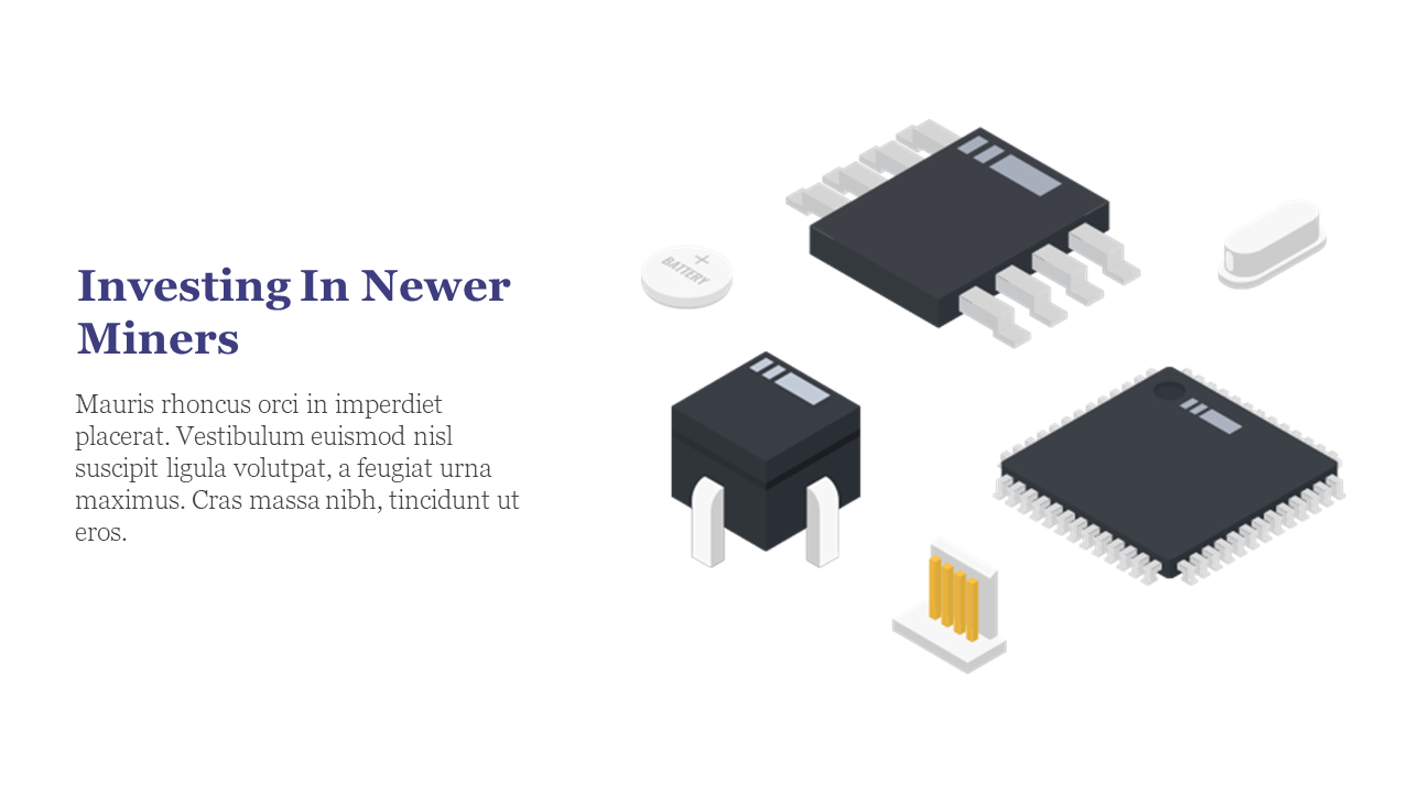 White slide with blue heading and illustrations of black computer chips, battery, and circuit elements on the right.