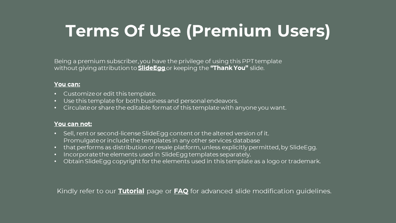 Premium user terms slide with bolded You can and You can not lists under a Terms Of Use  for Premium Users heading.