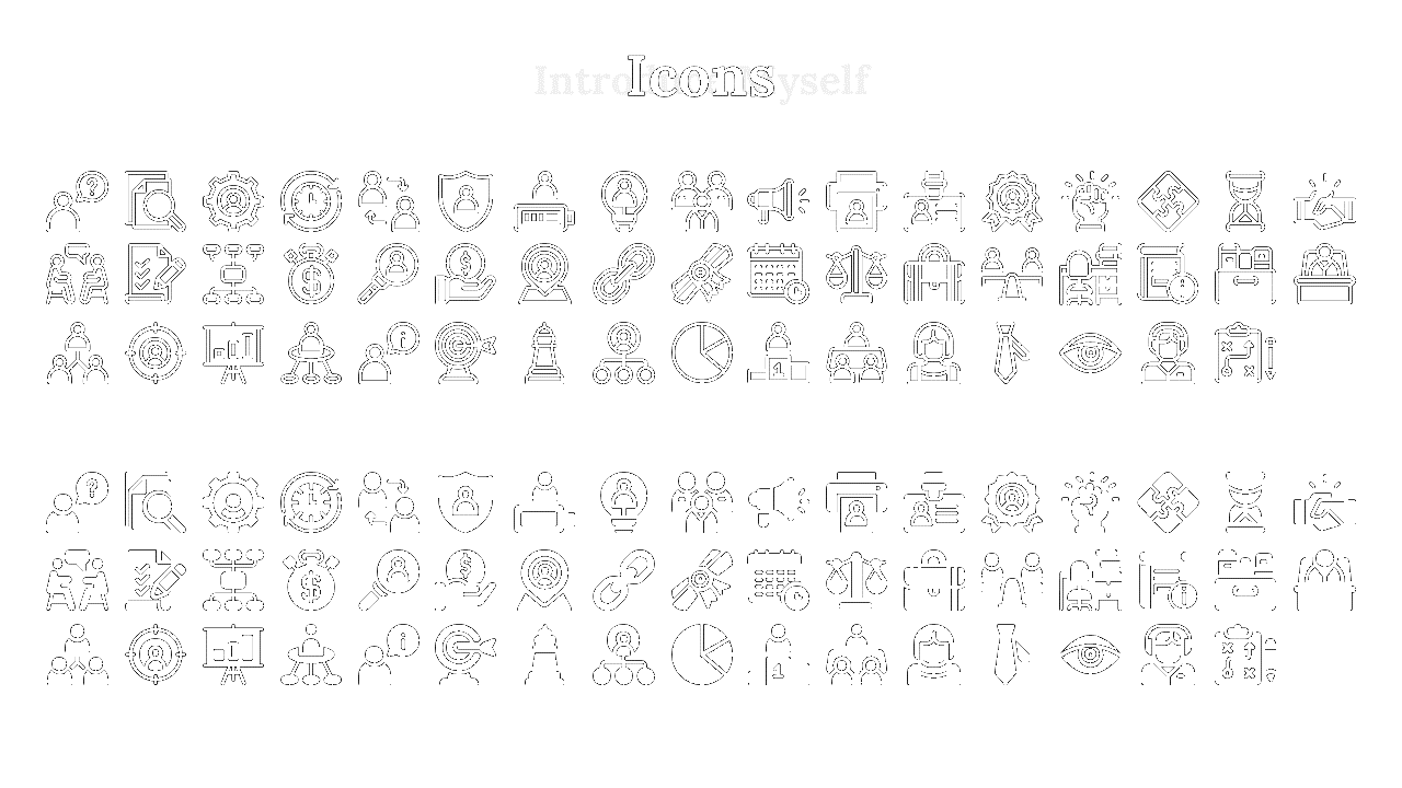 Collection of corporate icons in two rows, featuring leadership, planning, marketing, finance, and teamwork graphics.