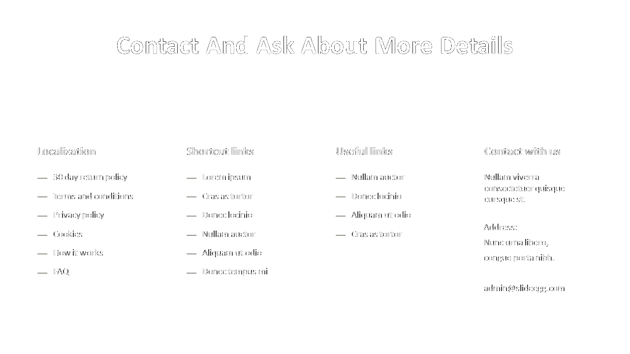 Contact and details slide with sections for Localization, and Contact Information on a white background.