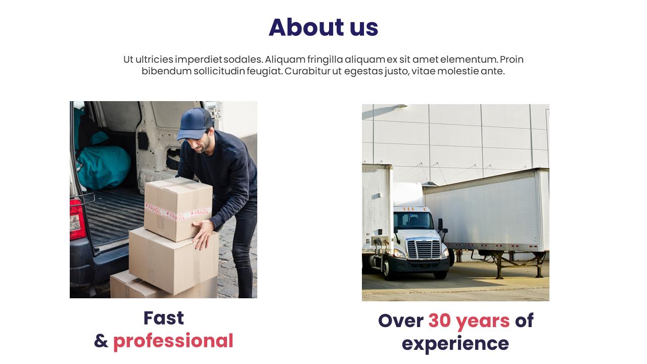 Two images side by side a courier handling boxes and semi trucks near warehouse, illustrating speed and long term experience.
