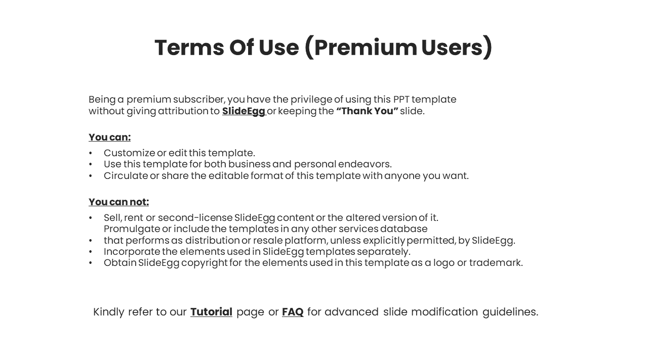 Slide with usage rules for free templates, highlighting customization rights and content distribution limits.