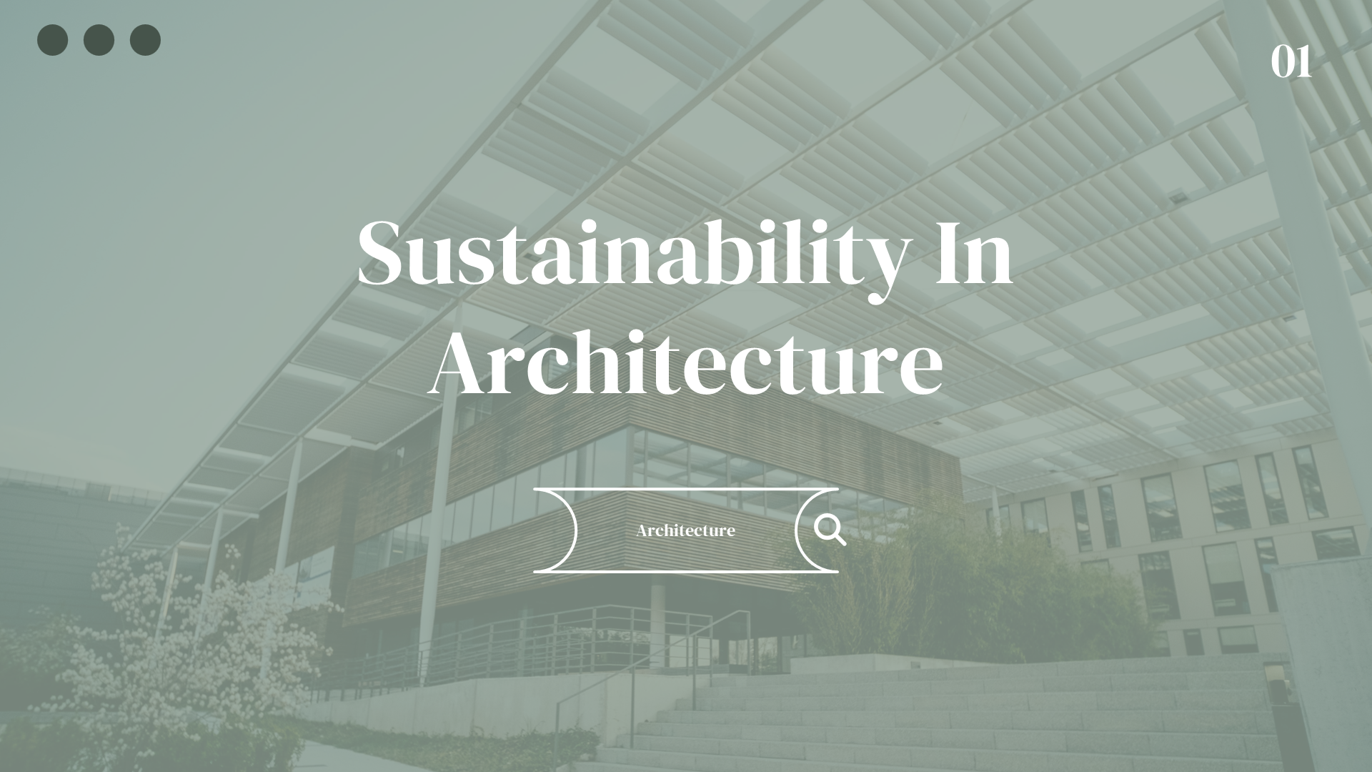 Sustainability in architecture with an image of a modern building and a decorative header.