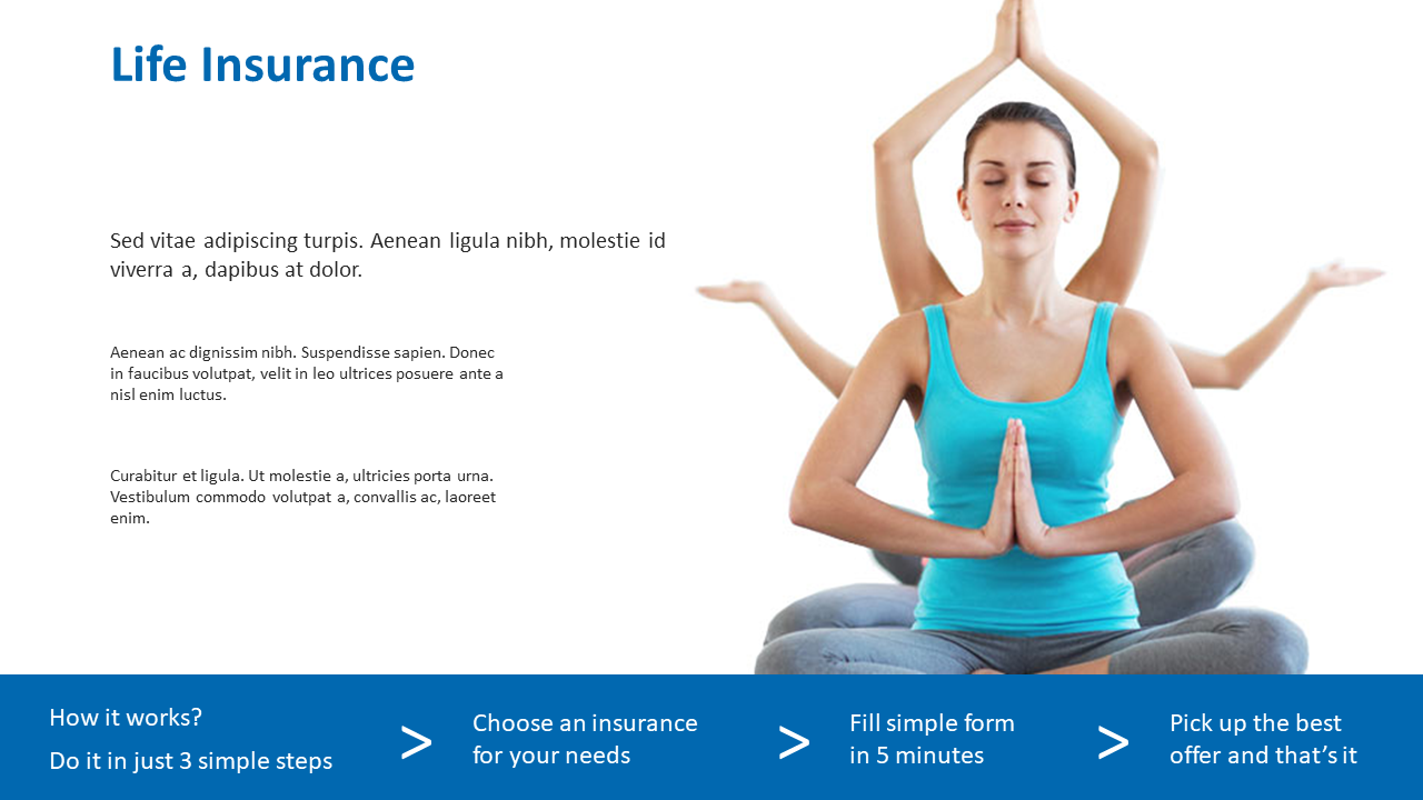 Life insurance steps with a meditation pose choose insurance, fill the form in 5 minutes, and pick the best offer.