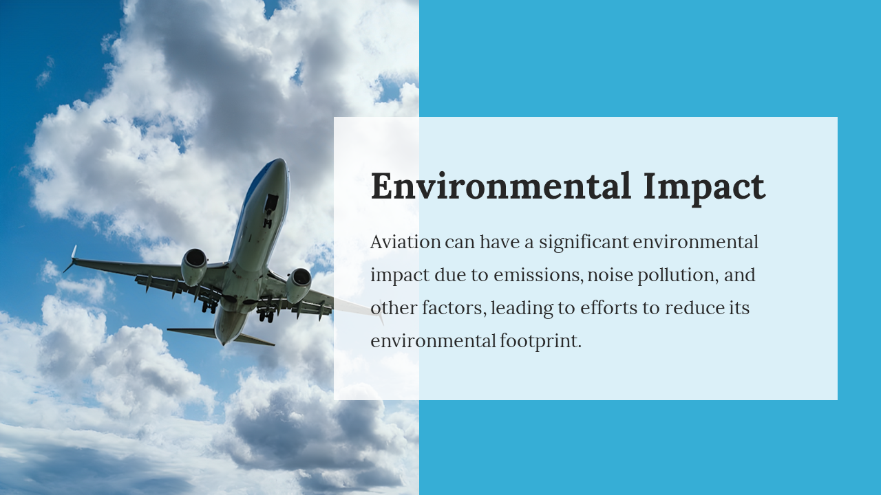 A plane flying high, with a message on how aviation's environmental impact leads to efforts to reduce its footprint.