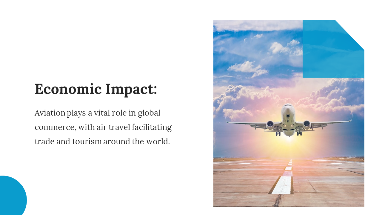 Airplane taking off at sunset, illustrating the vital role of aviation in global commerce and facilitating trade and tourism.