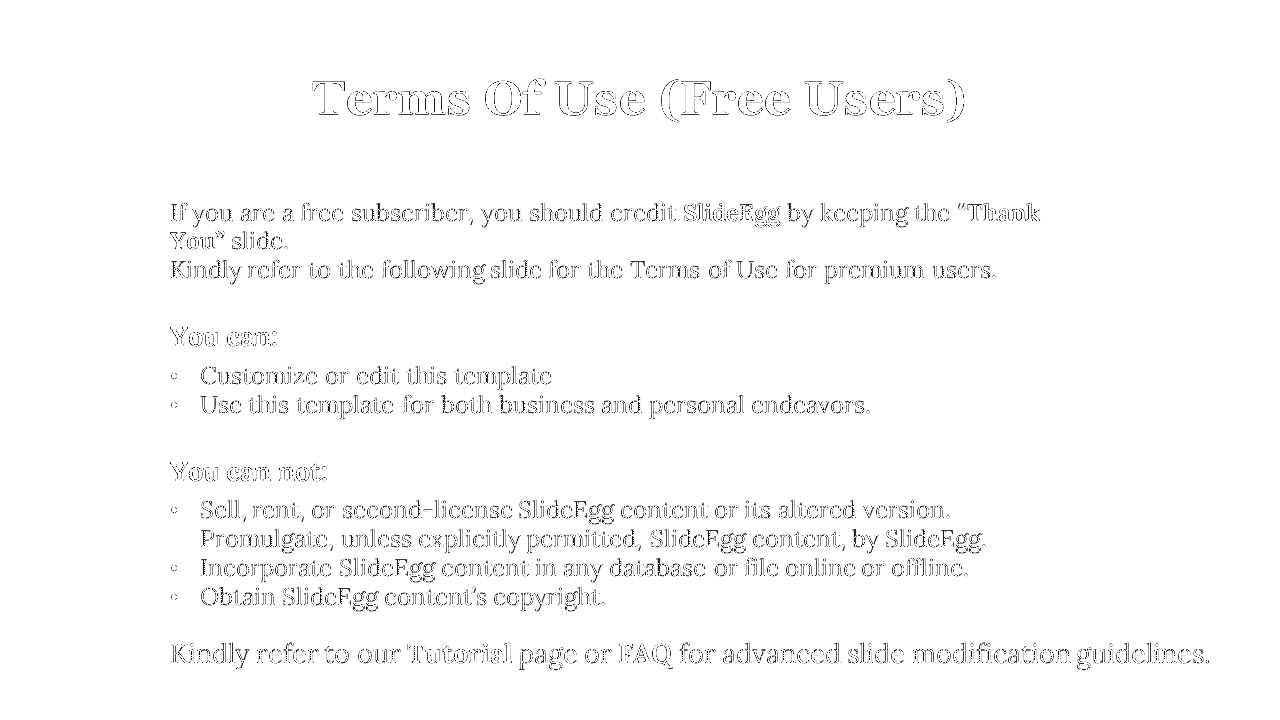 Terms of use for free subscribers of SlideEgg, explaining what can and cannot be done with the templates.