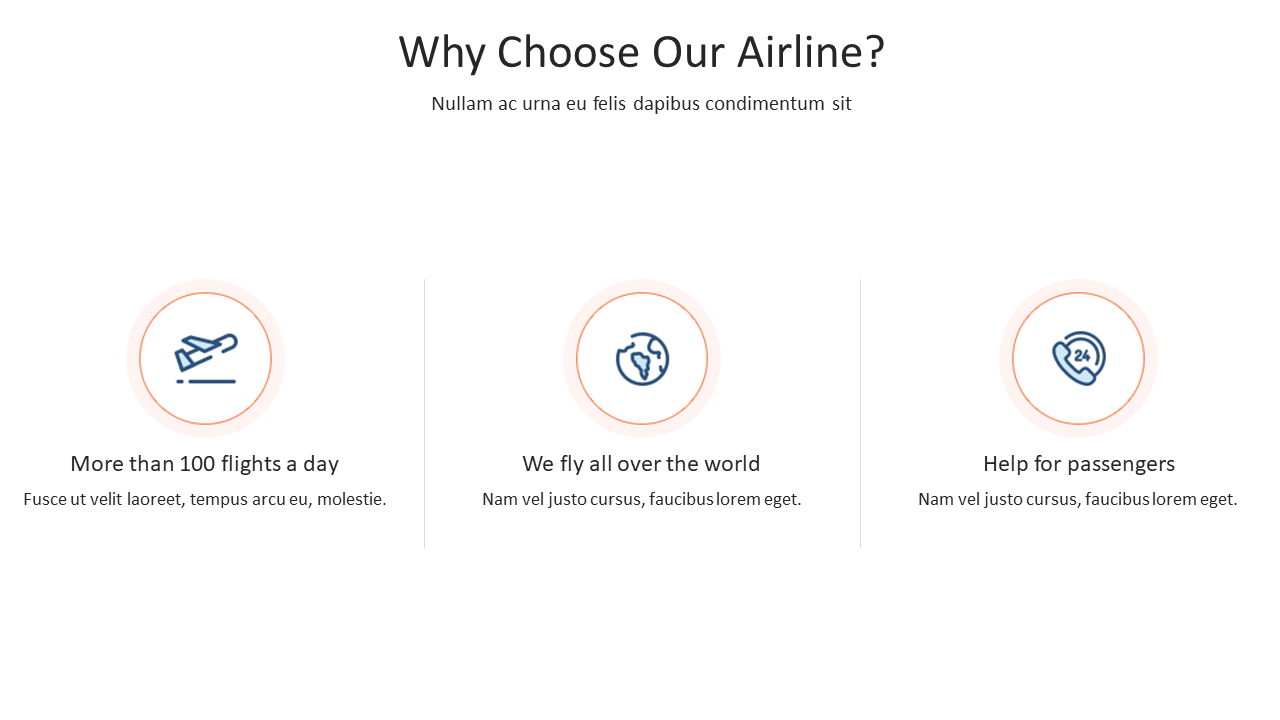 Infographic slide showcasing three points with icons and descriptions on a white backdrop.