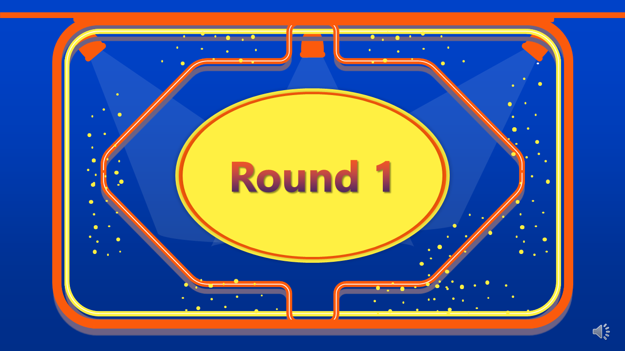 Bright and colorful round 1 graphic with yellow background, highlighted by orange borders and spotlights.