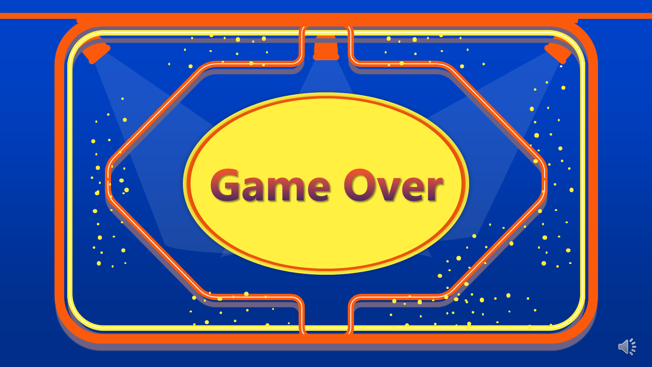 Family Feud game over screen with the words game over in bold text on a blue backdrop.