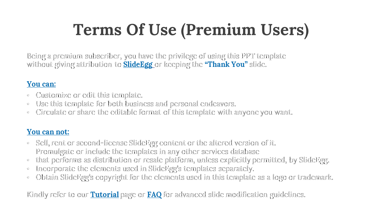 Slide outlining premium subscriber privileges and prohibited actions, organized under two main bullet sections.