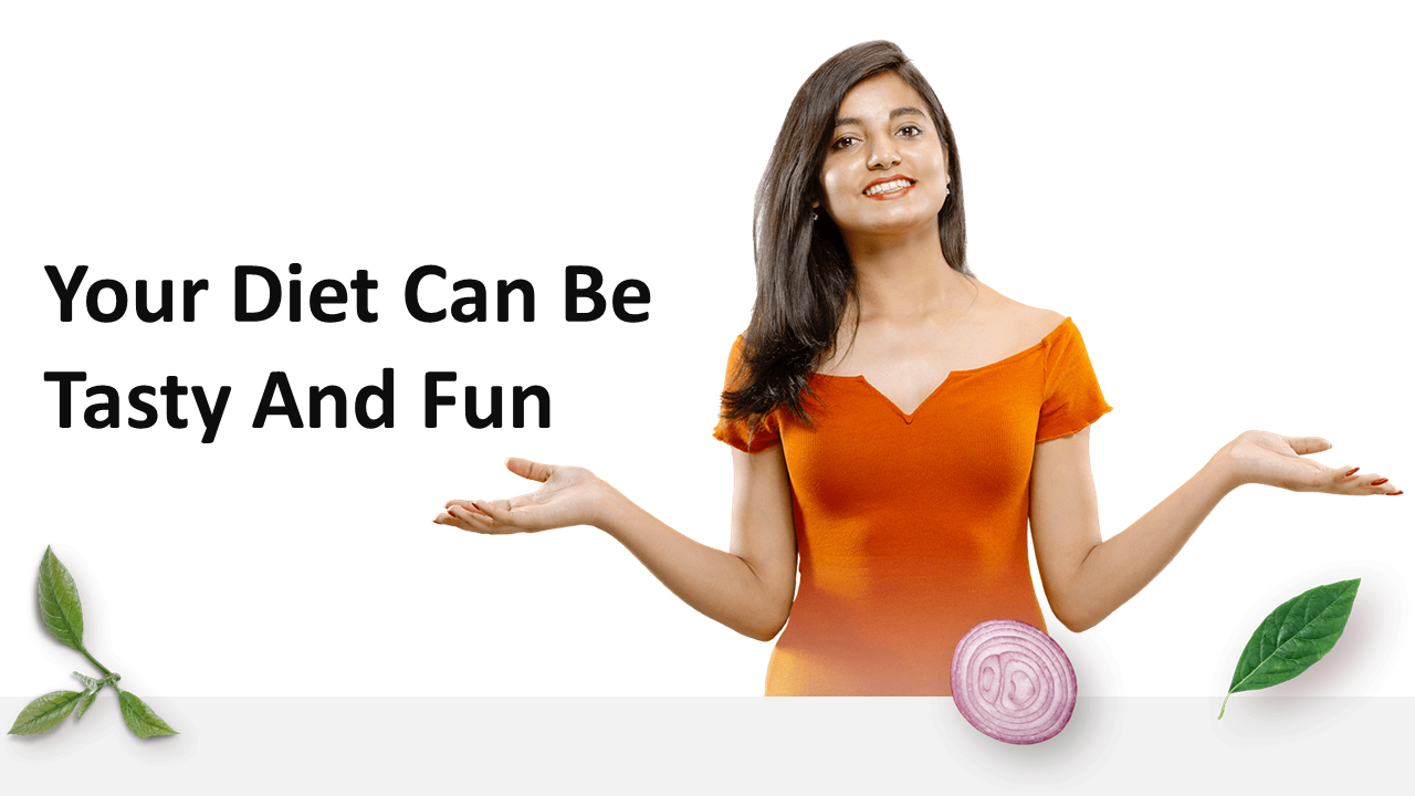 Slide deck featuring a mix of healthy diet tips, colorful food images, and fitness advice with modern, vibrant design.