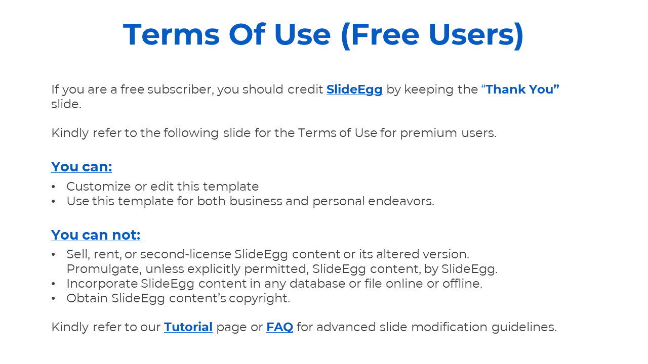 A guide for free users outlining their rights and limitations with SlideEgg content on a white backdrop.