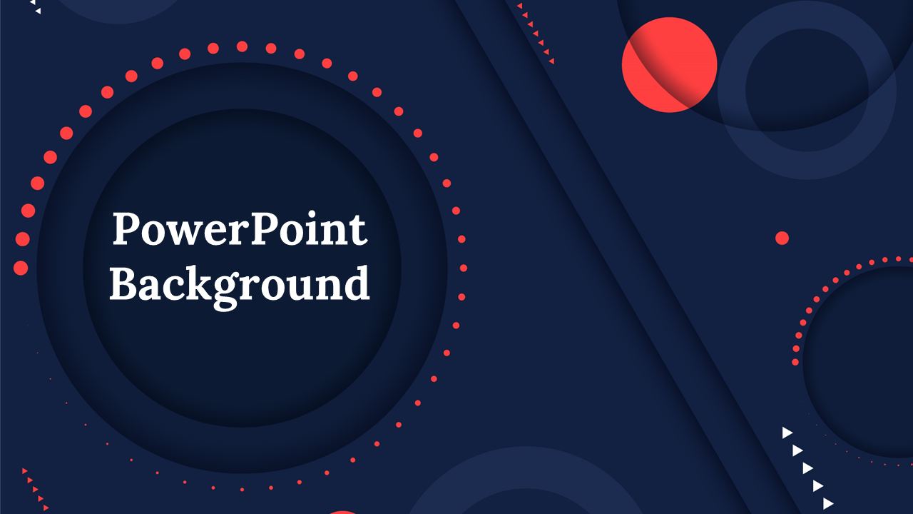 Set of abstract slide designs featuring dark blue backgrounds, circular motifs, and vibrant red details.