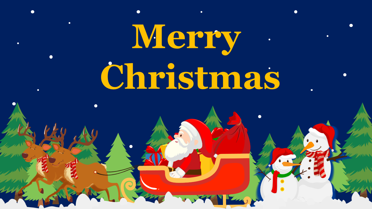Merry Christmas slide deck overview with festive illustrations, charts, and sections about traditions, food, and gifts.