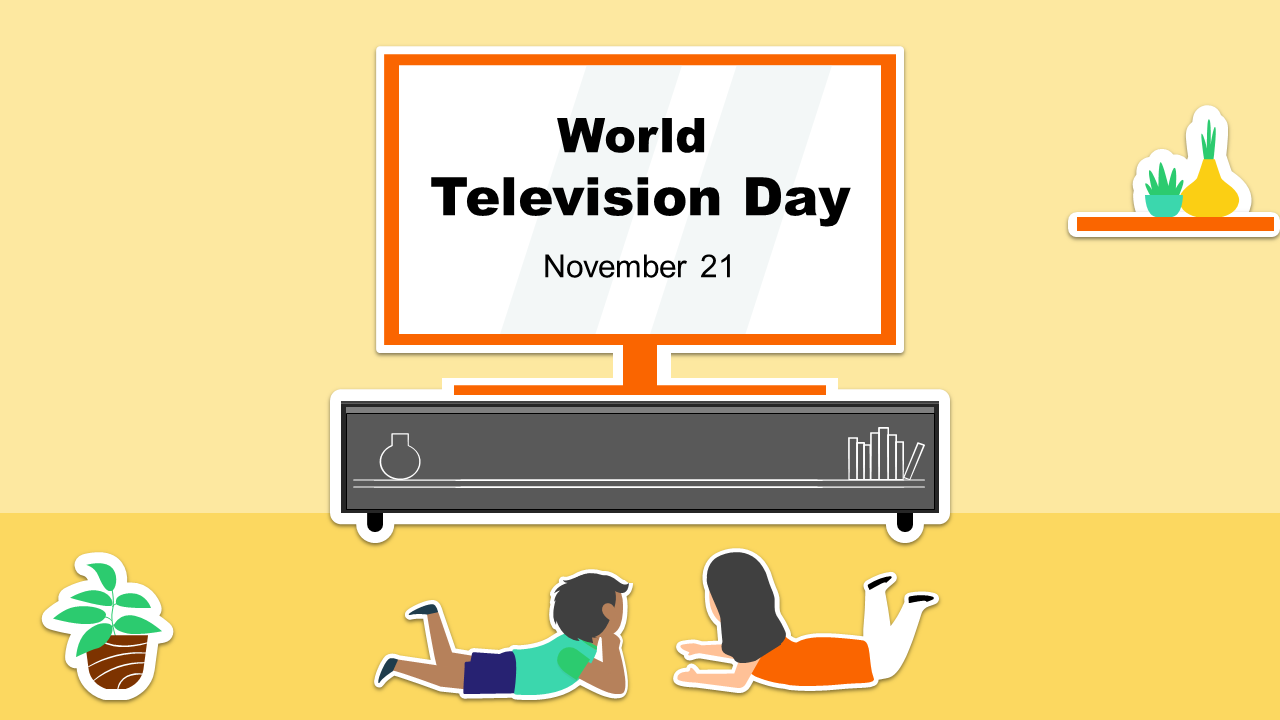 A colorful World Television day PowerPoint featuring slides on the significance, activities, history, and global celebration.