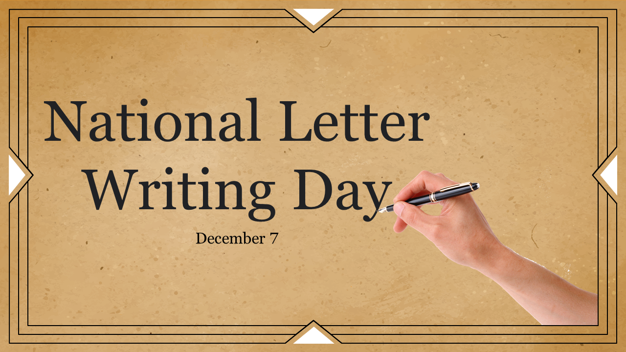 National Letter Writing Day with vintage paper theme, pen graphics, envelope icons, and activity based slide layouts.