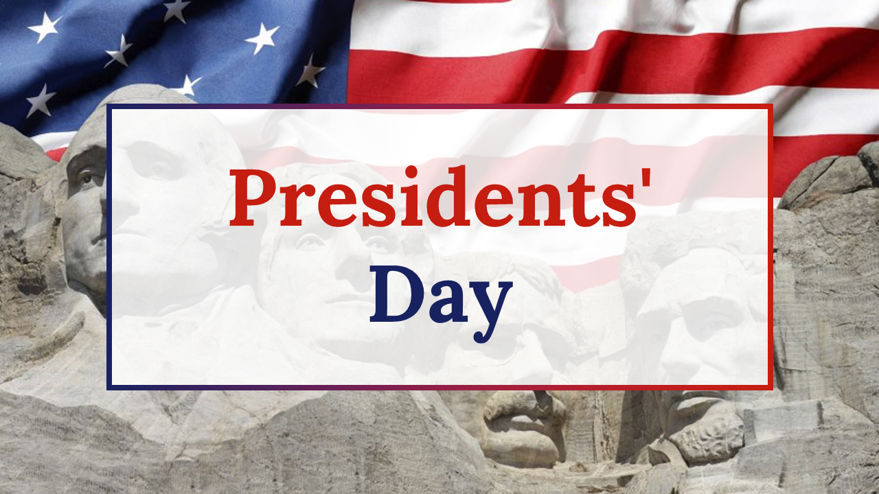 Slide deck about Presidents day featuring a range of topics such as history, activities, and facts, with a patriotic design.