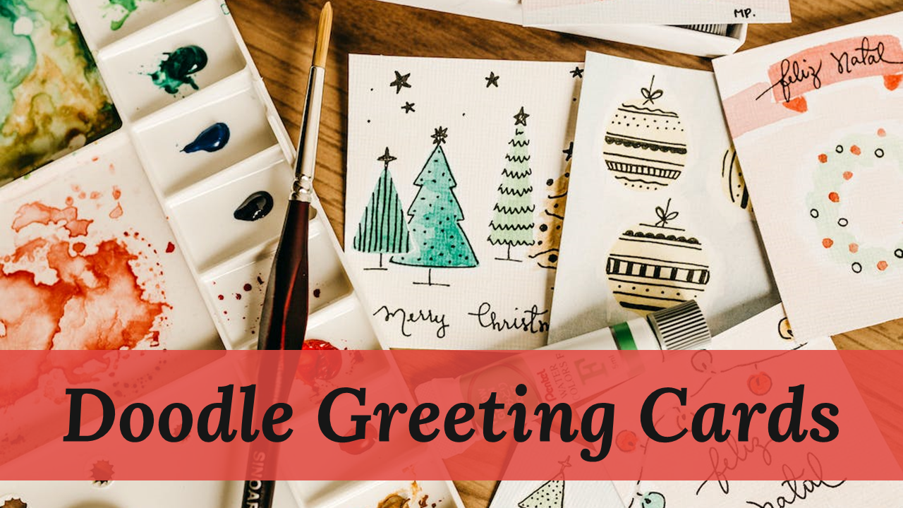 A collection of colorful doodle style greeting card slides for various occasions such as Christmas and Valentine’s Day etc.