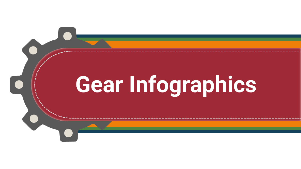A collection of colorful gear themed infographic slides showcasing data in various circular and interconnected gear designs.