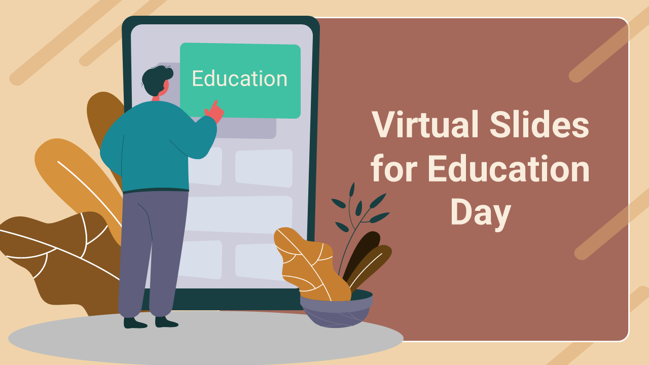 Virtual Education day slides featuring sections on history, definitions, student attendance, and examination results.