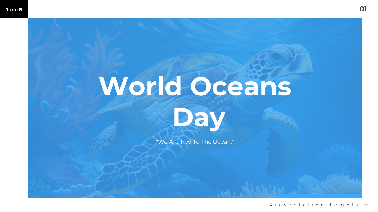 World Oceans Day PPT featuring slides on ocean conservation, plastic pollution, marine biodiversity, and sustainable tourism.
