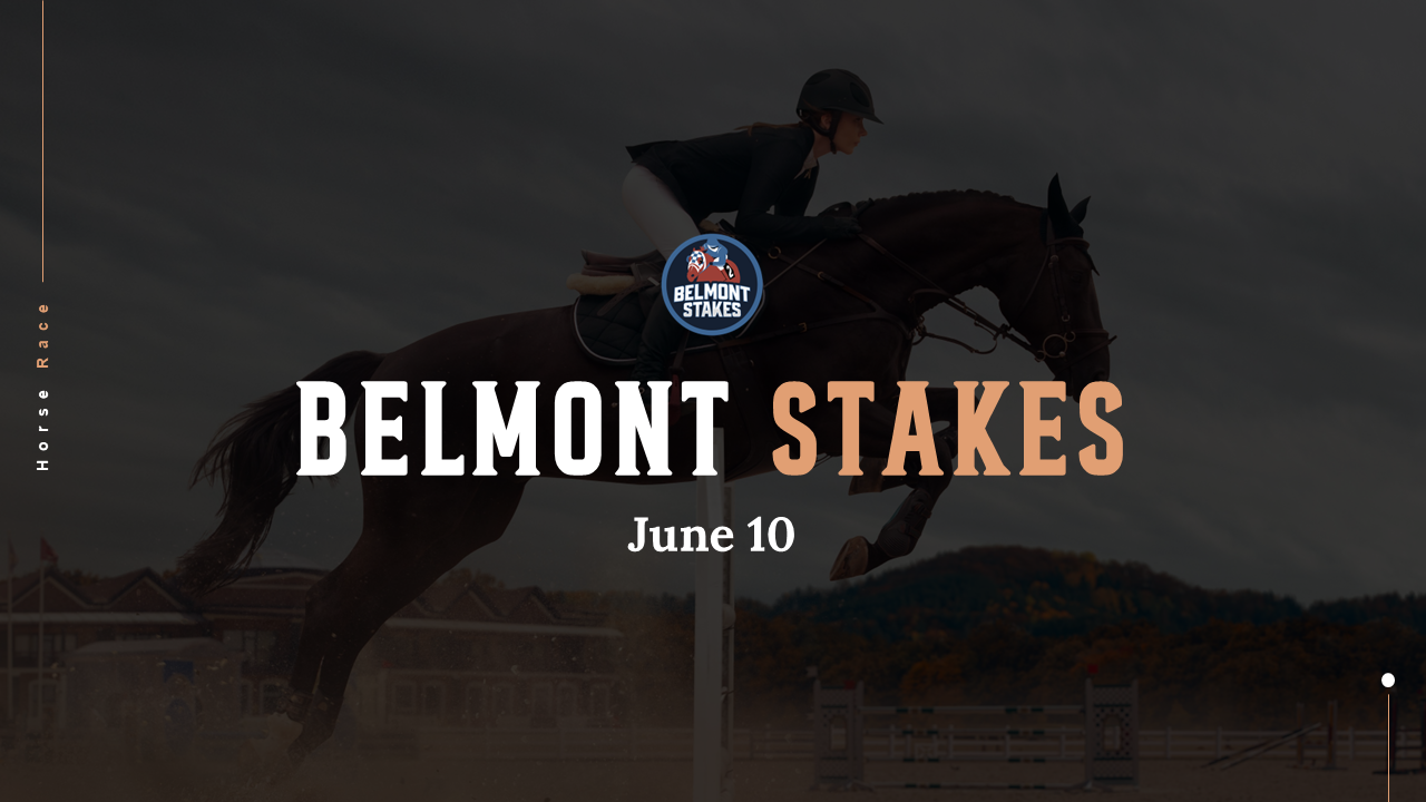 PowerPoint slide deck about the Belmont Stakes, featuring the Triple Crown, trainers, and race records.