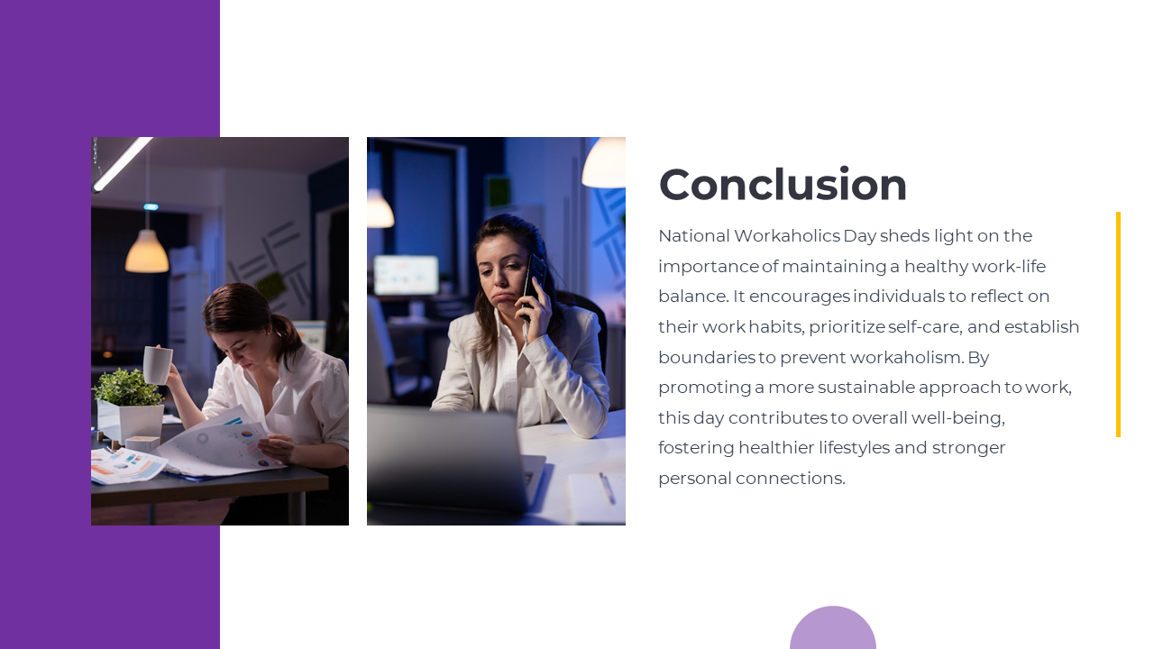 Conclusion slide features individuals working on laptops with text descriptions on a white and purple backdrop.