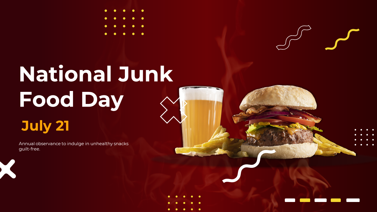 National Junk Food day slides showcasing the history, celebrations, health risks, and unusual flavors of junk food.
