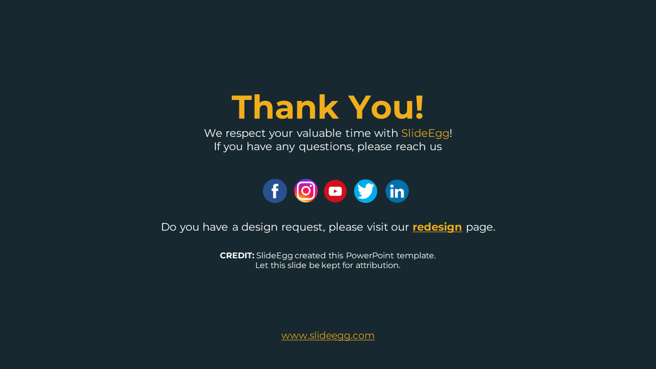 Dark background with bold yellow heading and five colored circular social icons arranged in a centered horizontal row.