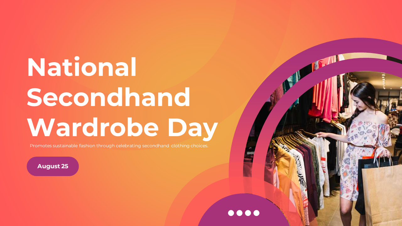 National Secondhand Wardrobe day slides cover shopping tips, timeless style, textile waste, and the benefits of clothing.