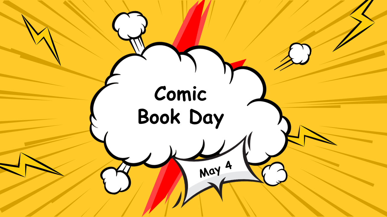 Slide deck with colorful comic style backgrounds and sections on history, genres, characters, and creation processes.
