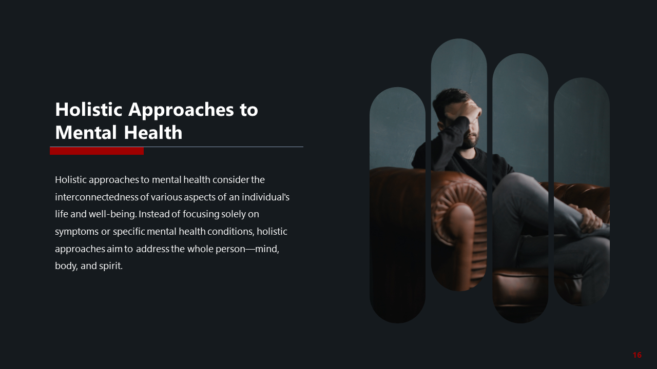 Dark slide with white text, red underline accent, and vertical sliced photo of a man in distress, seated on a couch.