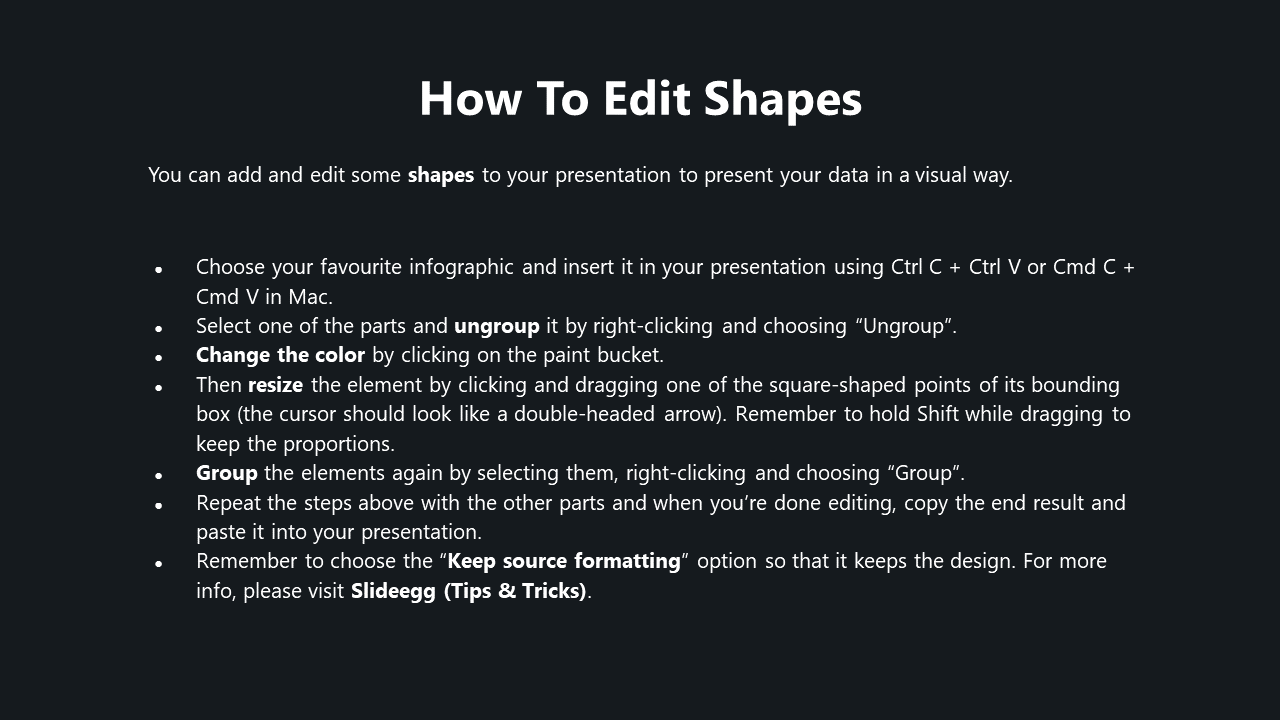 Dark background with bold white heading, light body text, and bullet list instructions using bold highlights.