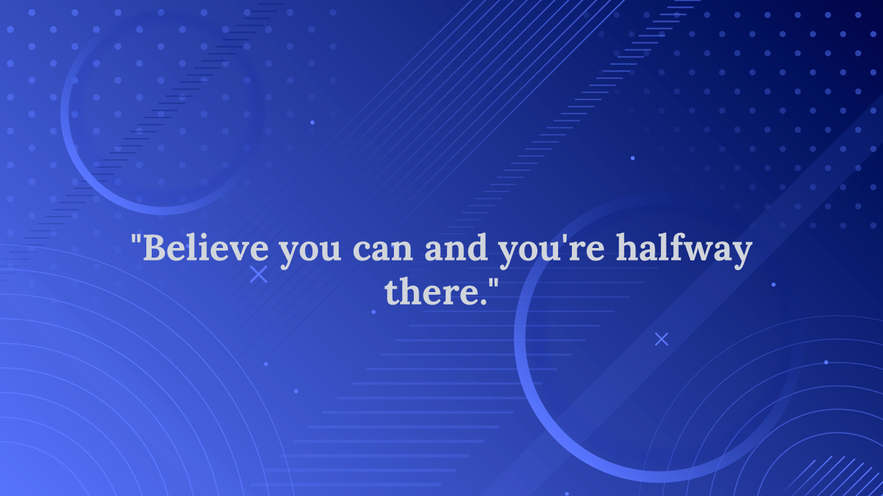 Blue abstract background with circular and linear patterns and the quote.
