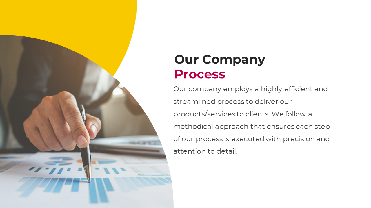 A professional reviewing a chart and graph, emphasizing the efficiency and precision of the company's process in white theme.