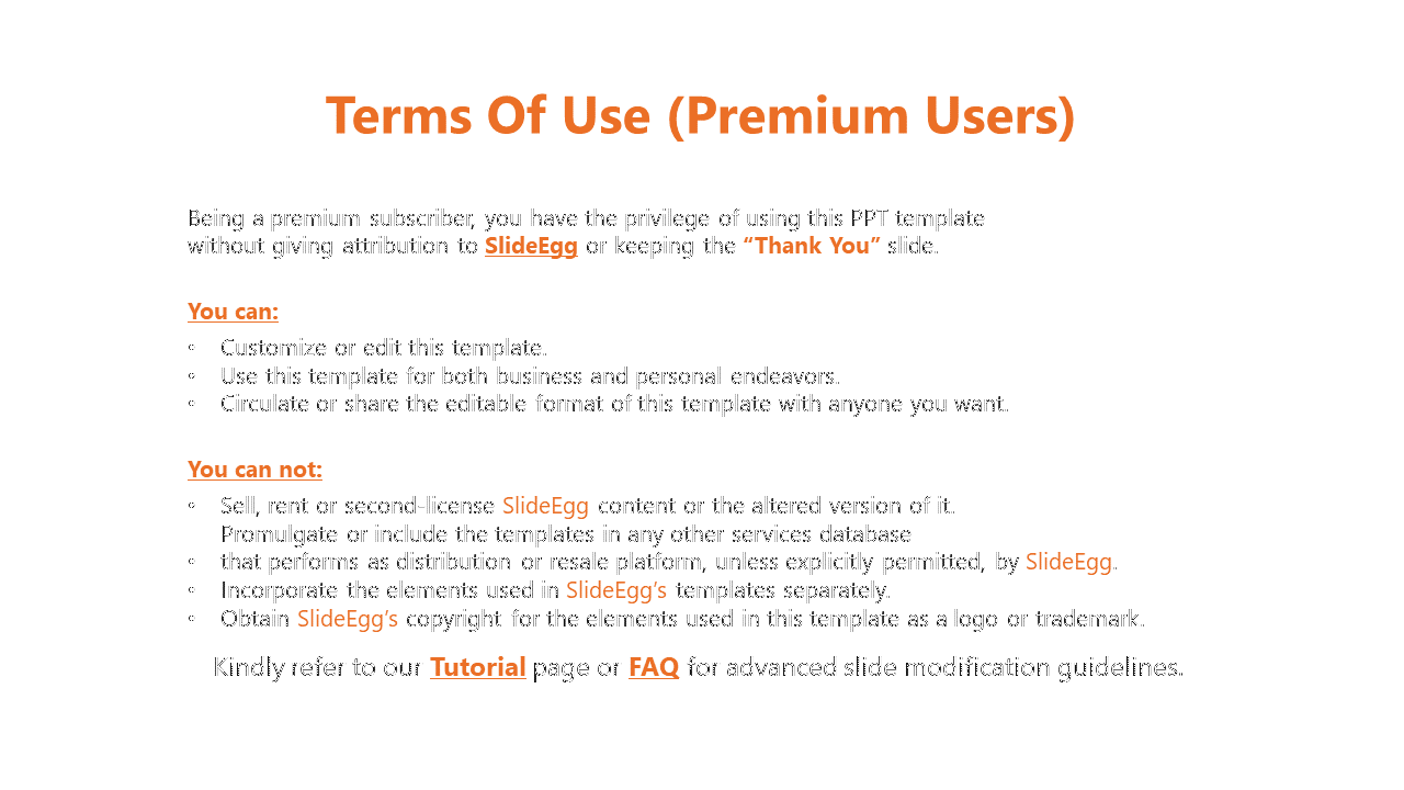 Terms of use for premium users, explaining the benefits like not needing attribution and the ability to share in white theme.