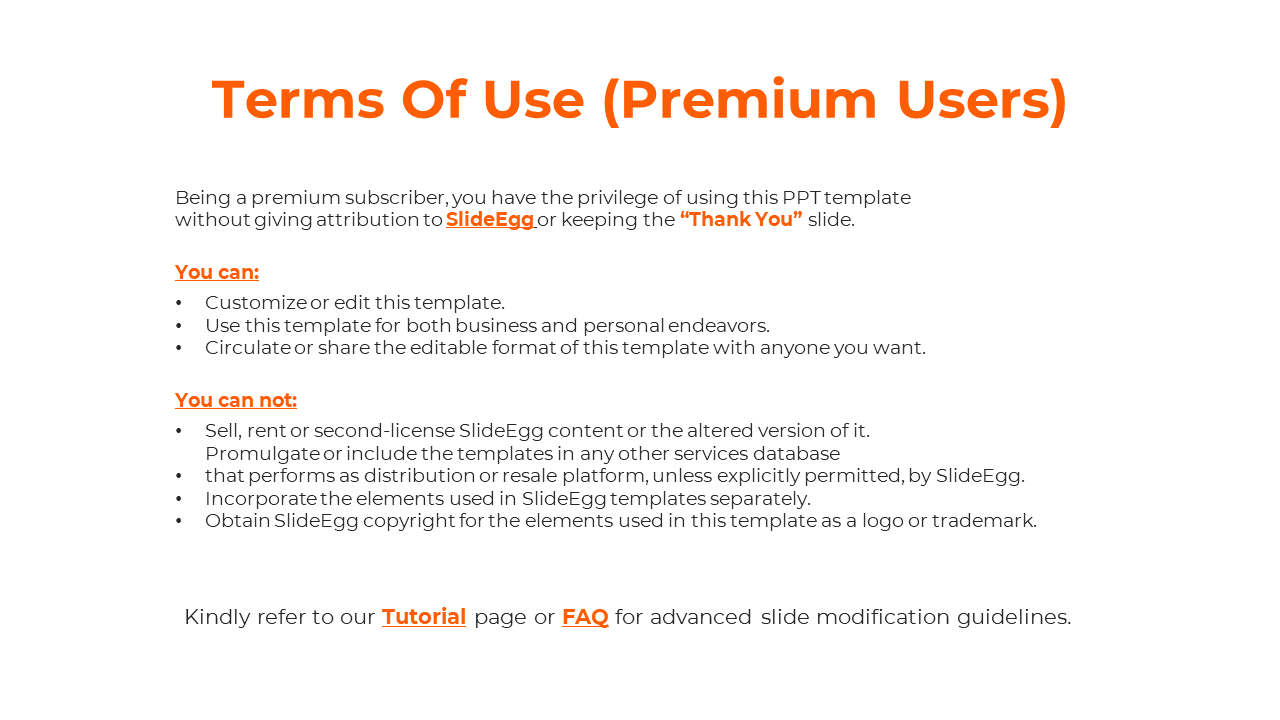 White background with orange text and bullet points detailing the terms for premium users, including usage rights.