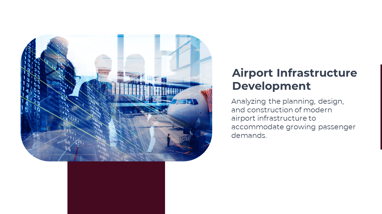 A visual representation of airport infrastructure development, with a digital interface overlaid on an airport scene.