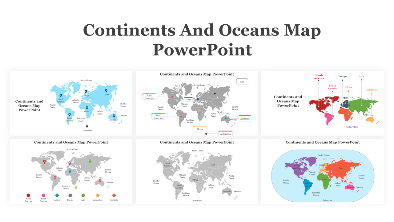 Continents and Oceans Map PowerPoint