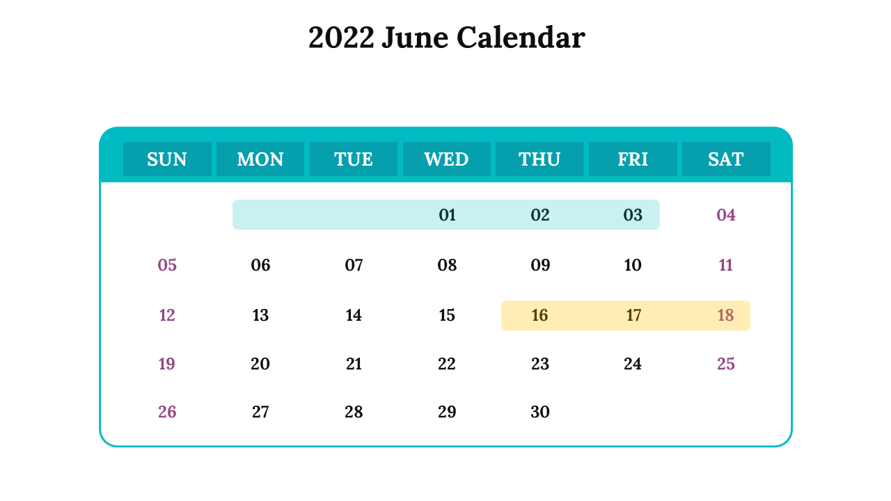 2022 June Calendar Template PowerPoint