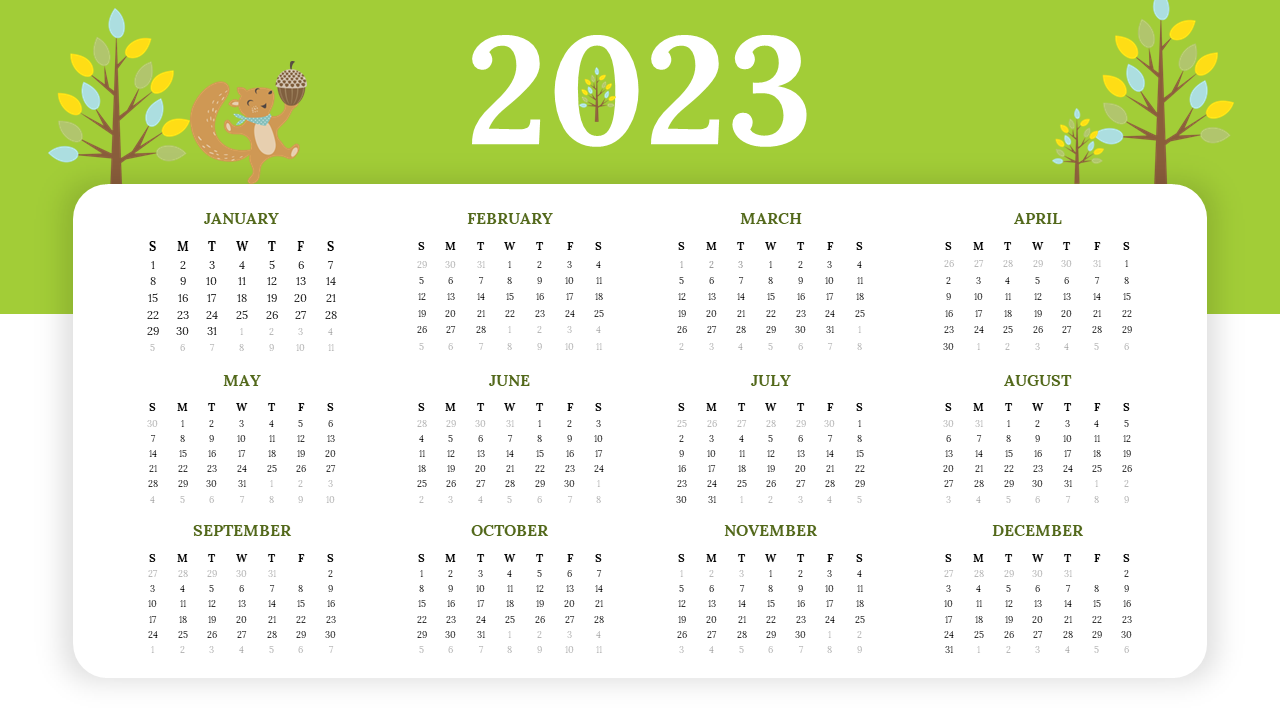 2023 Yearly Calendar For PowerPoint