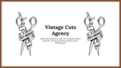 Vintage Cuts Agency logo with a classic barber design of scissors and a ribbon on a white backdrop.