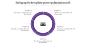 Microsoft infographic PPT template with five purple circular segments and a people icon in the center with captions.