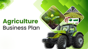 Agriculture Business Plan with green accents, farm photos, tractor image, rounded shapes, charts and financial layouts. - slide 1