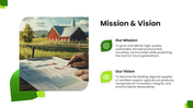 Agriculture Business Plan with green accents, farm photos, tractor image, rounded shapes, charts and financial layouts. - slide 3