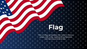 Creative U.S. flag PowerPoint slide with a blue background of stars, representing freedom and unity.
