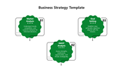 Green themed business strategy slide highlighting Market Analysis, SWOT Analysis, and Goal Setting in a structured layout.