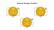 Business strategy diagram with yellow shapes for market analysis, SWOT analysis, and goal setting, connected by thin lines.